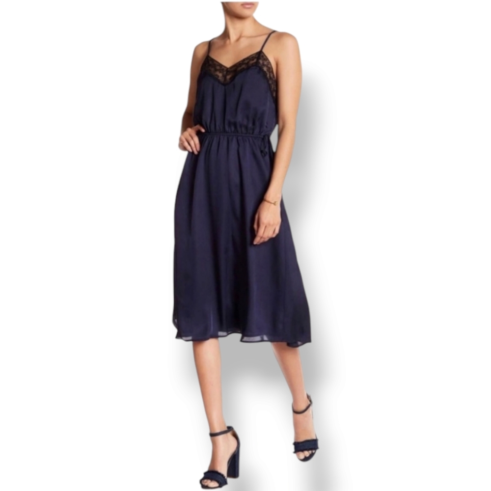 Chelsea28 Midi Slip Lingerie Dress - Dark Blue Sz: XS
